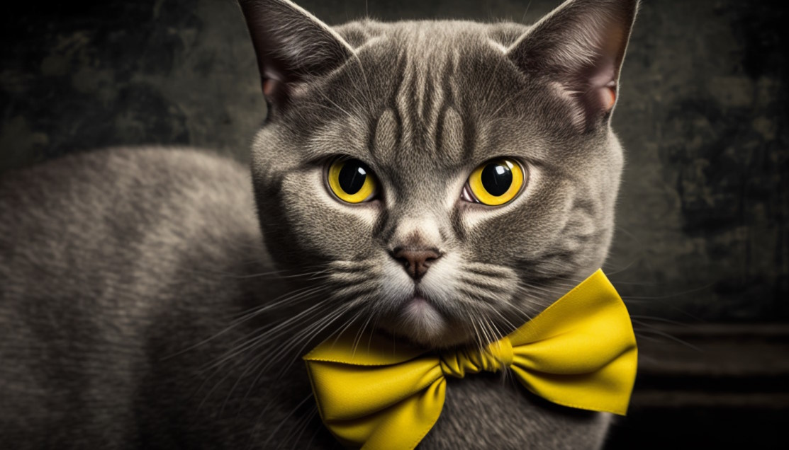 Кот с желтым бантом