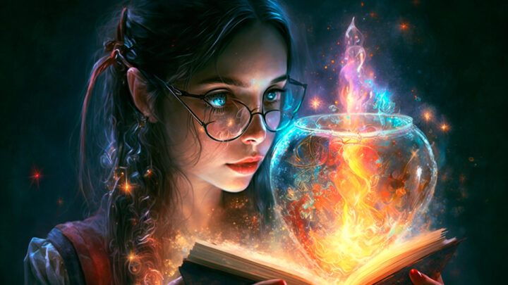 Девушка в очках открыла книгу которая засветилась
