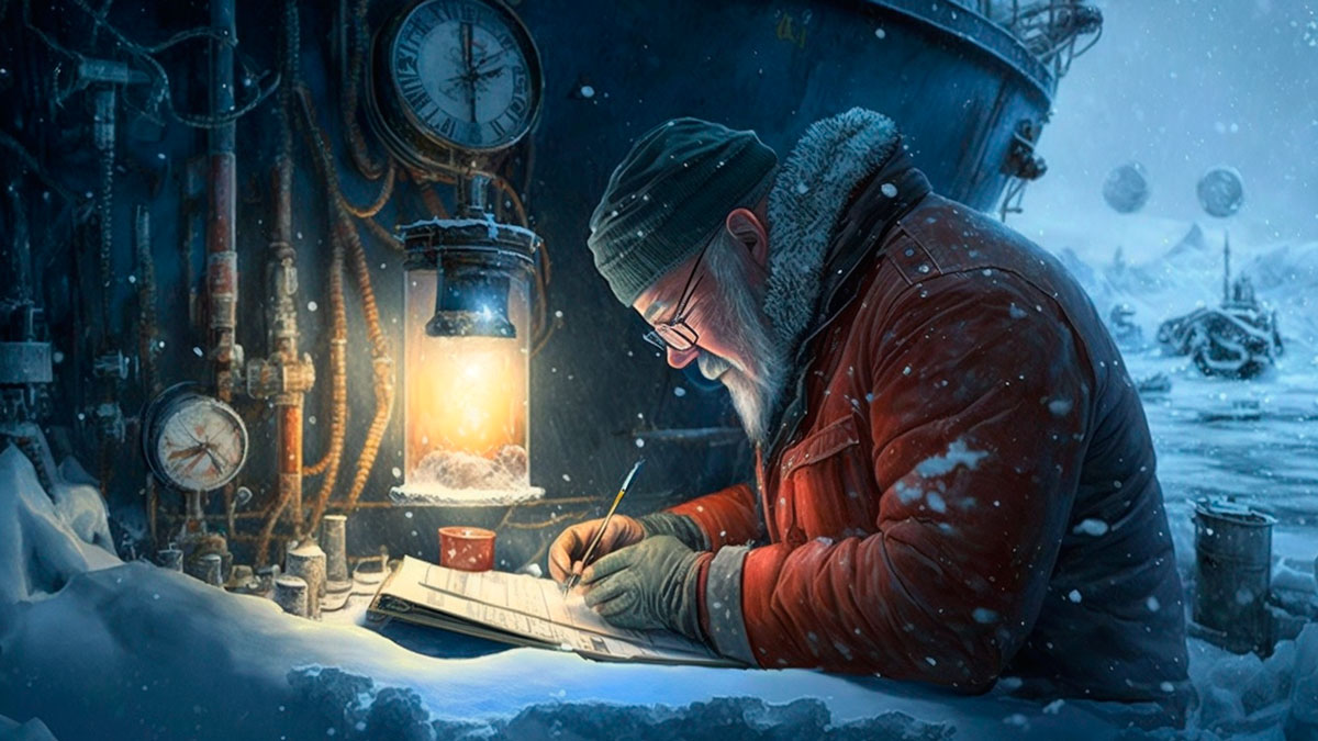 Ученый работает на северном полюсе