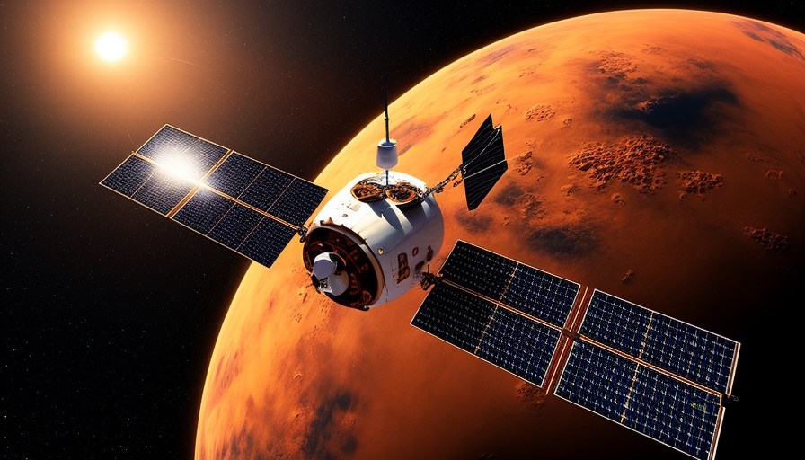Спутник на фоне Марса