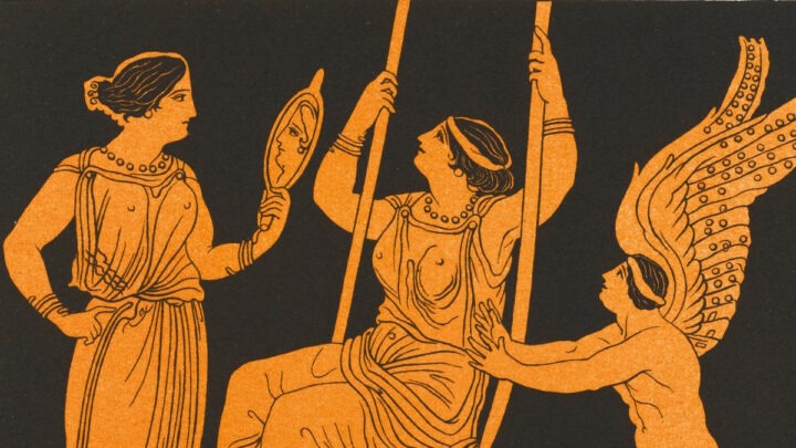 Древнее изображение женщины с зеркалом