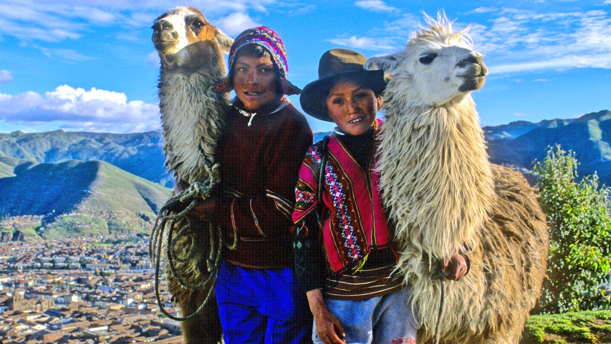 Жители Перу и ламы