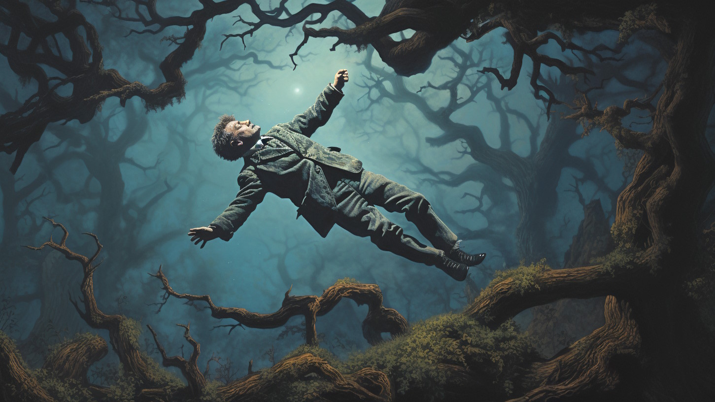 Мужчина во сне падает с дерева